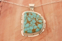 Genuine Number 8 Mine Turquoise Sterling Silver Navajo  Pendant